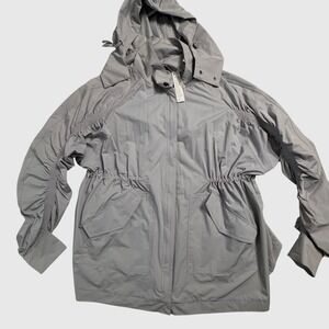 Fabletics Grey‎ Ruched Sleeve Drawstring Hooded Jacket Women's Size Medium